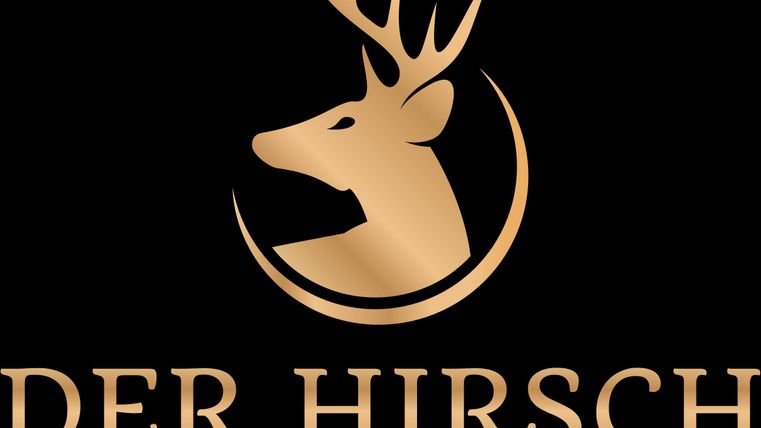 Ein elegantes Logo mit einem stilisierten Hirschkopf. Darunter steht "DER HIRSCH HOTEL·APARTMENTS" in einer modernen Schriftart.