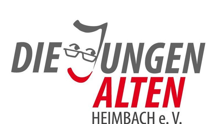 Ein Logo mit dem Namen "Die jungen Alten Heimbach e. V." in verschiedenen Schriftarten. Es zeigt ein freundliches Gesicht mit Brille und einem Lächeln.