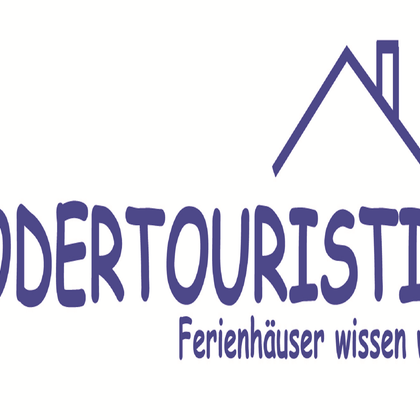 Ein Logo von Rodertouristik mit dem Slogan „Ferienhäuser wissen warum“. Es zeigt eine einfache Hauszeichnung neben dem Schriftzug.